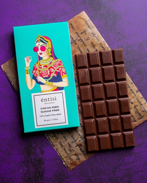 Entisi Cocoa Nibs Sugar-Free 54% Dark Chocolate - 80 g