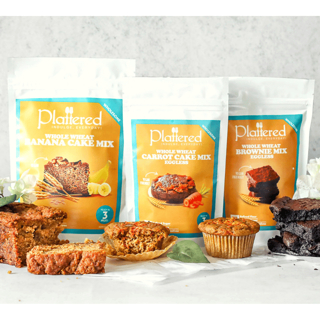 Plattered - Wholesome Trio Combo ( Whole Wheat Carrot Cake | Whole Wheat Brownie | Whole Wheat Banana Cake ) - Pack of 3