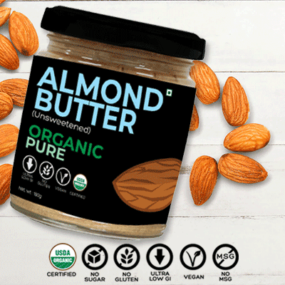 D-Alive Almond Butter (Unsweetened) - 180g (No Sugar, No Gluten, Organic, Vegan, Low Carb, High Protein, Ultra Low GI, Diabetes & Keto Friendly) - Made in Small batches, Packed in Glass Jars.