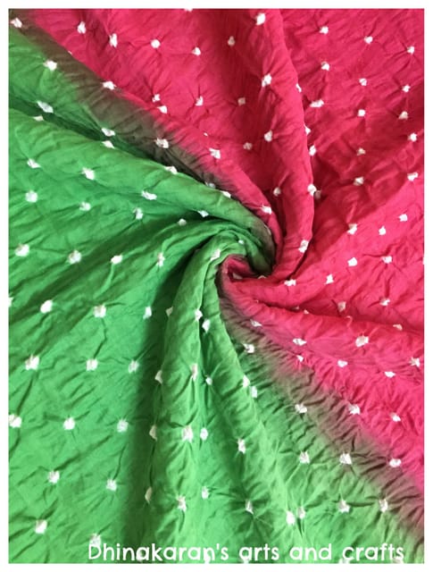 Pink & Green Double Colour Bandhani Fabric