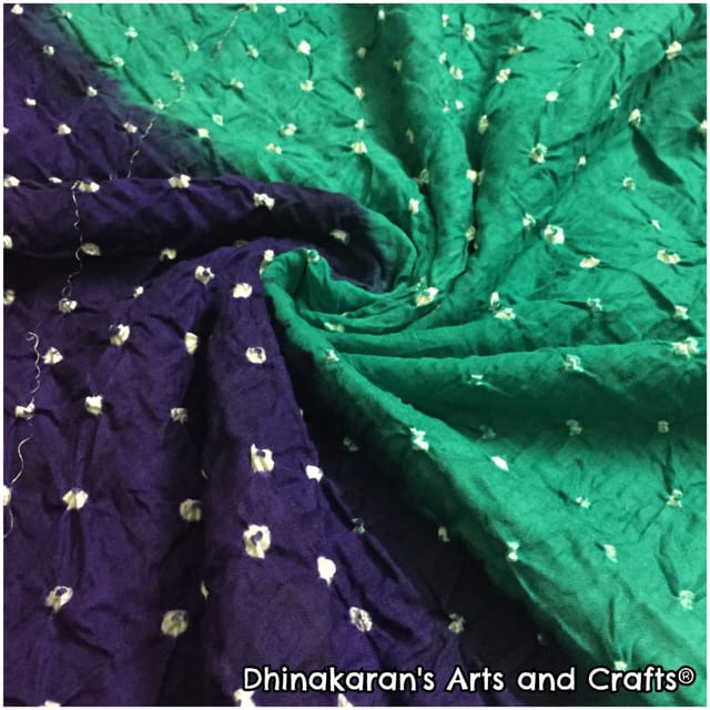 Turquoise & Dark Blue Double Colour Silk Cotton Bandhani Fabric