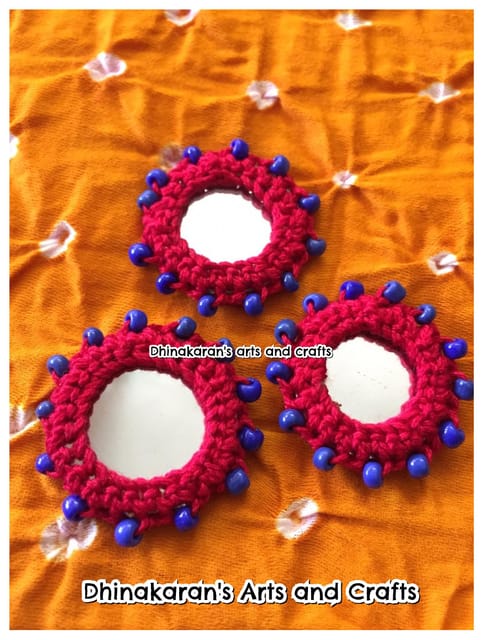 HOT RED Beaded Kutchwork Mirror Buttons