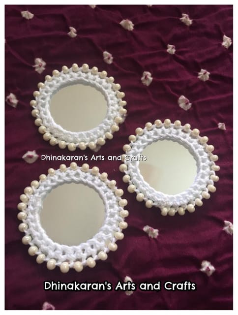 WHITE Beaded Kutchwork Mirror Buttons