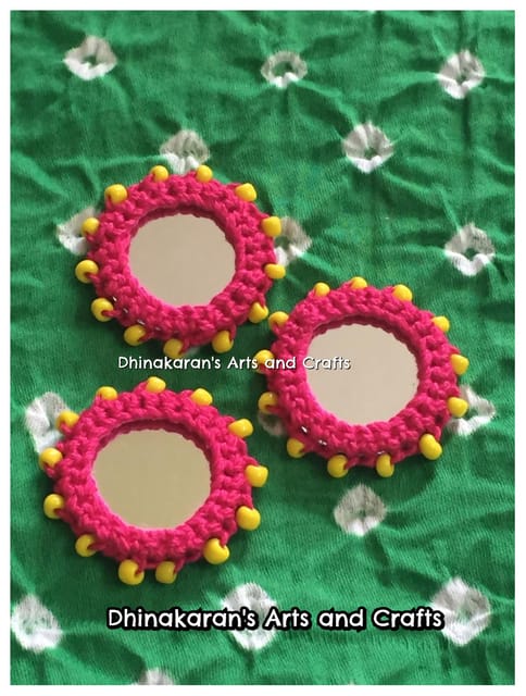 PINK Beaded Kutchwork Mirror Buttons