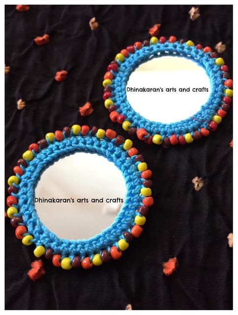 BIG Round Kutchwork Mirror Buttons-SKY BLUE