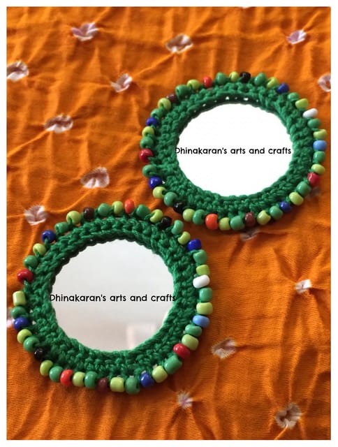 BIG Round Kutchwork Mirror Buttons-GREEN