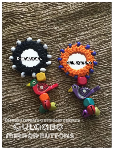 Gulaabo Kutchwork Mirror Tassels/Buttons-(3)