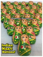 Indian Naari Doll Buttons-GREEN
