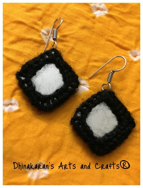 Simple Squares Kutchwork Earrings-BLACK