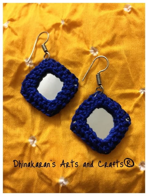 Simple Squares Kutchwork Earrings-DARK BLUE