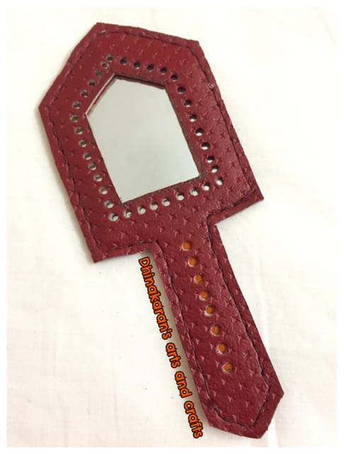 Maroon Leather Hand Mirror