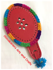 Red Leather Hand Mirror with Pouch