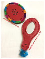 Red Leather Hand Mirror with Pouch