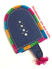 Blue Leather Hand Mirror with Pouch