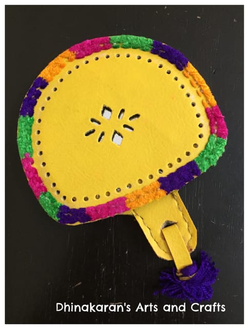 Yellow Leather Hand Mirror with Pouch