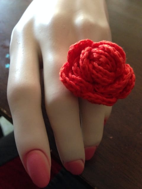 Rising Red Crochet Finger Ring