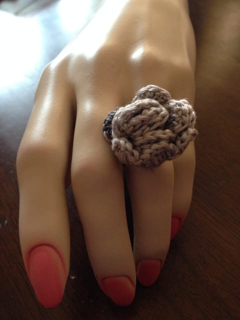 Grey Rose Crochet Finger Ring