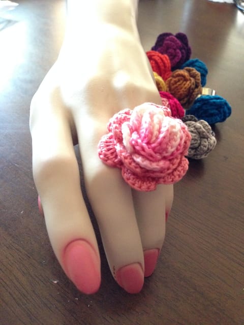 Blooming Pink Crochet Finger Ring