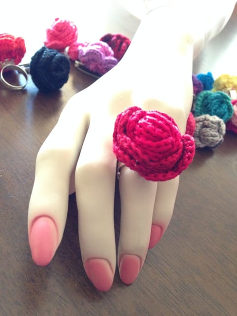 Crimson Red Crochet Finger Ring