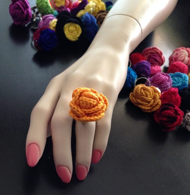 Yellow Crochet Finger Ring