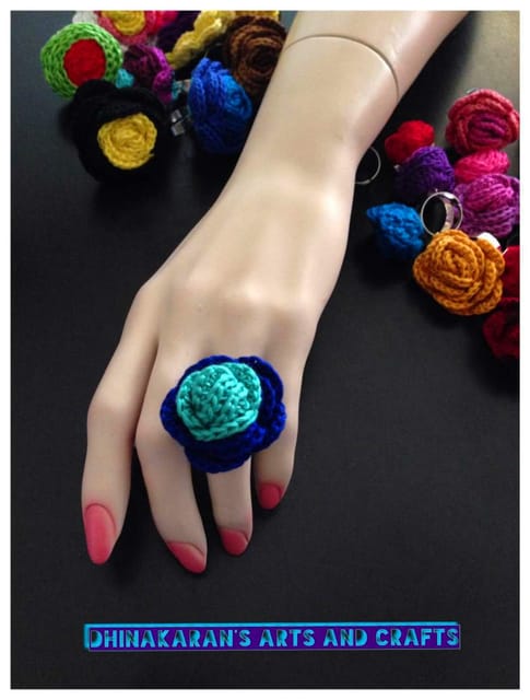 Blue Crochet Finger Ring