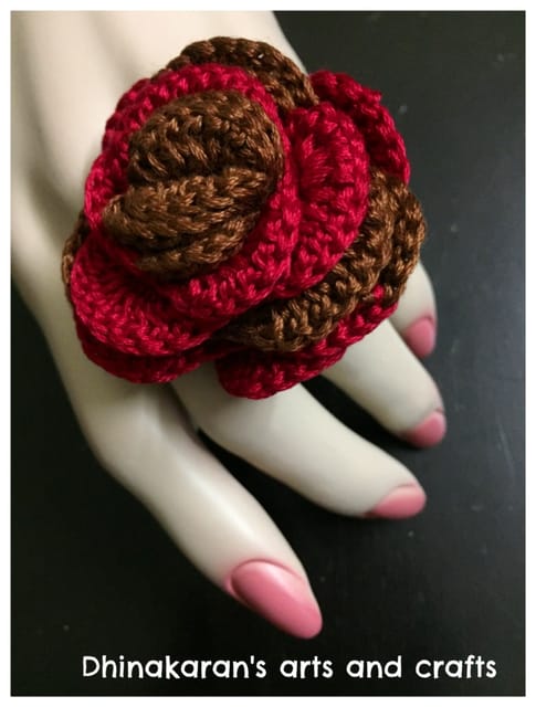 Brown n Red Crochet Finger Ring