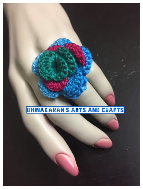 Blueberry Rose Crochet Finger Ring