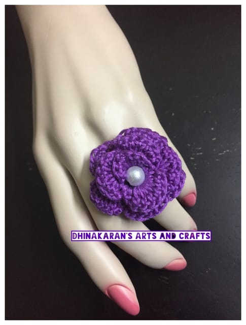 Purple Rose Crochet Finger Ring