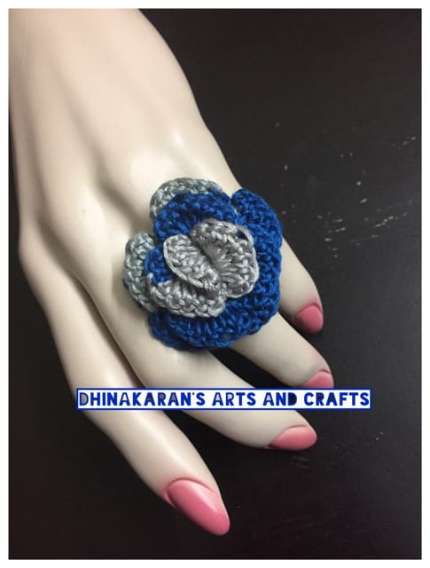 Indigo Rose Crochet Finger Ring