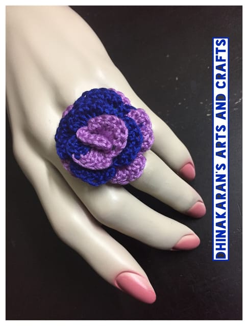 Purplish Blue Rose Crochet Finger Ring