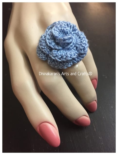 English Blue Rose Crochet Finger Ring