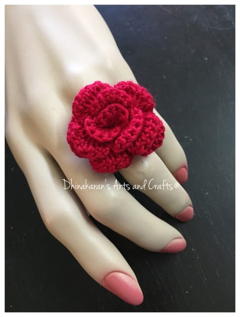 Red Rose Crochet Finger Ring