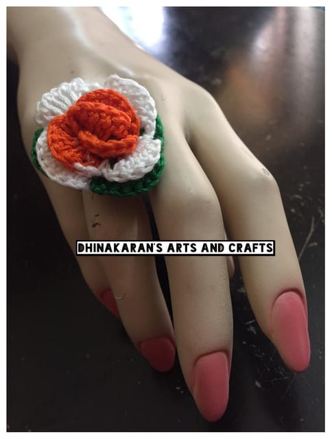 Tiranga Rose Crochet Finger Ring