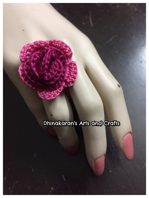 Cozy Pink Rose Crochet Finger Ring