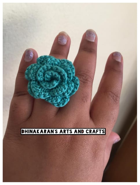 Turquoise Rose Crochet Finger Ring