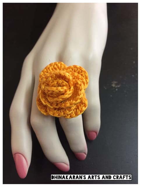 Yellow Rose Crochet Finger Ring