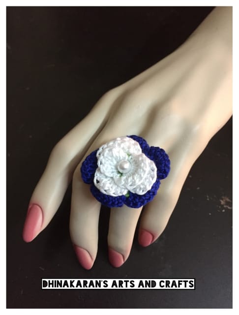 Charming Blue Rose Crochet Finger Ring