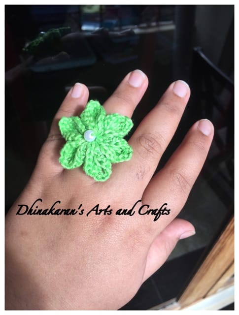 Happy Flower Crochet Finger Ring-GREEN