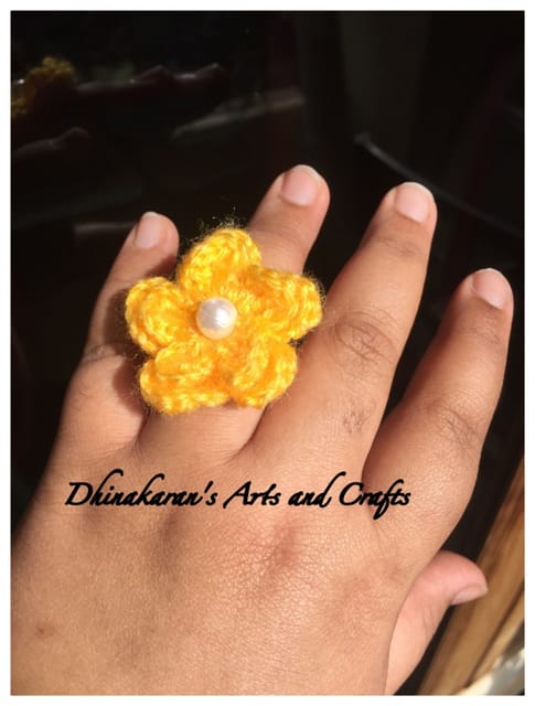 Happy Flower Crochet Finger Ring-YELLOW