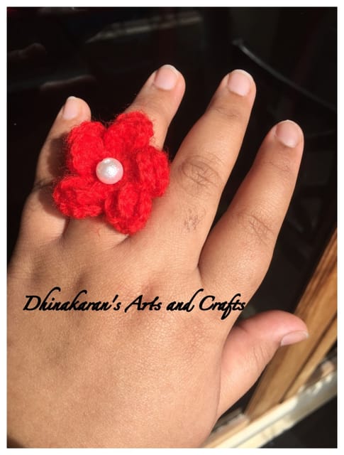 Happy Flower Crochet Finger Ring-RED