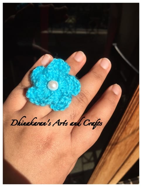 Happy Flower Crochet Finger Ring-BLUE