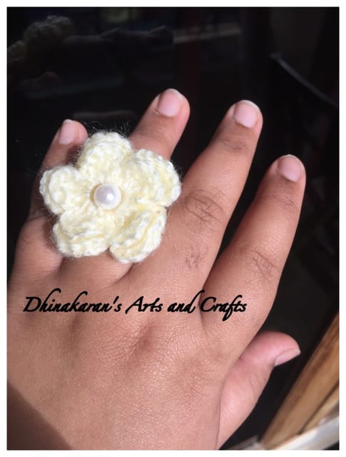 Happy Flower Crochet Finger Ring-WHITE