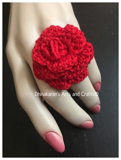 Hot Red Crochet Finger Ring