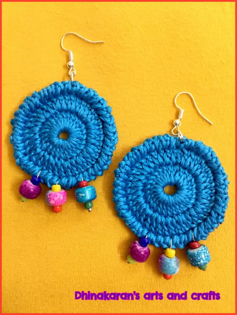 Happy Blue Crochet Earrings