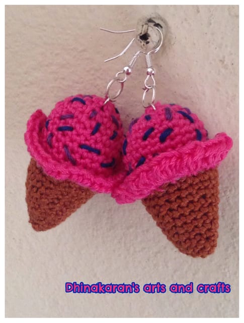 Strawberry Ice Cream Crochet Earrings