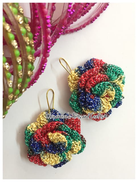 Metallic Rose Crochet Earrings