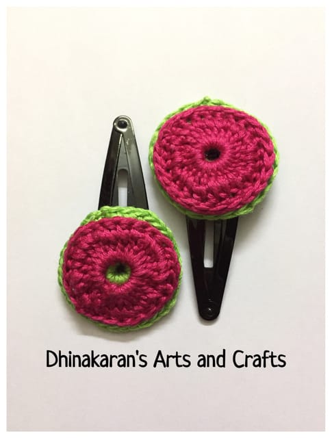 Bloom Crochet TicTac HairClips-Pink & Green