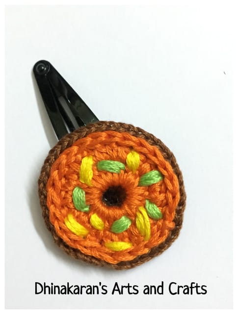 Bloom Crochet TicTac HairClip-Orange & Brown