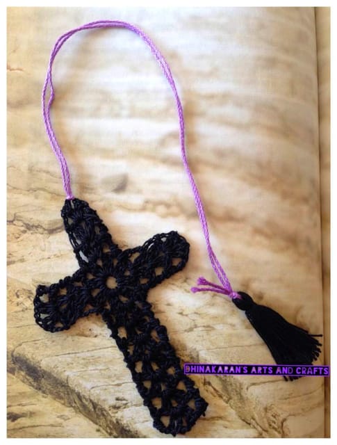 Crochet Cross Bookmark-BLACK