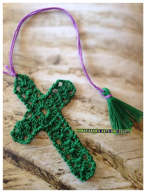 Crochet Cross Bookmark-GREEN